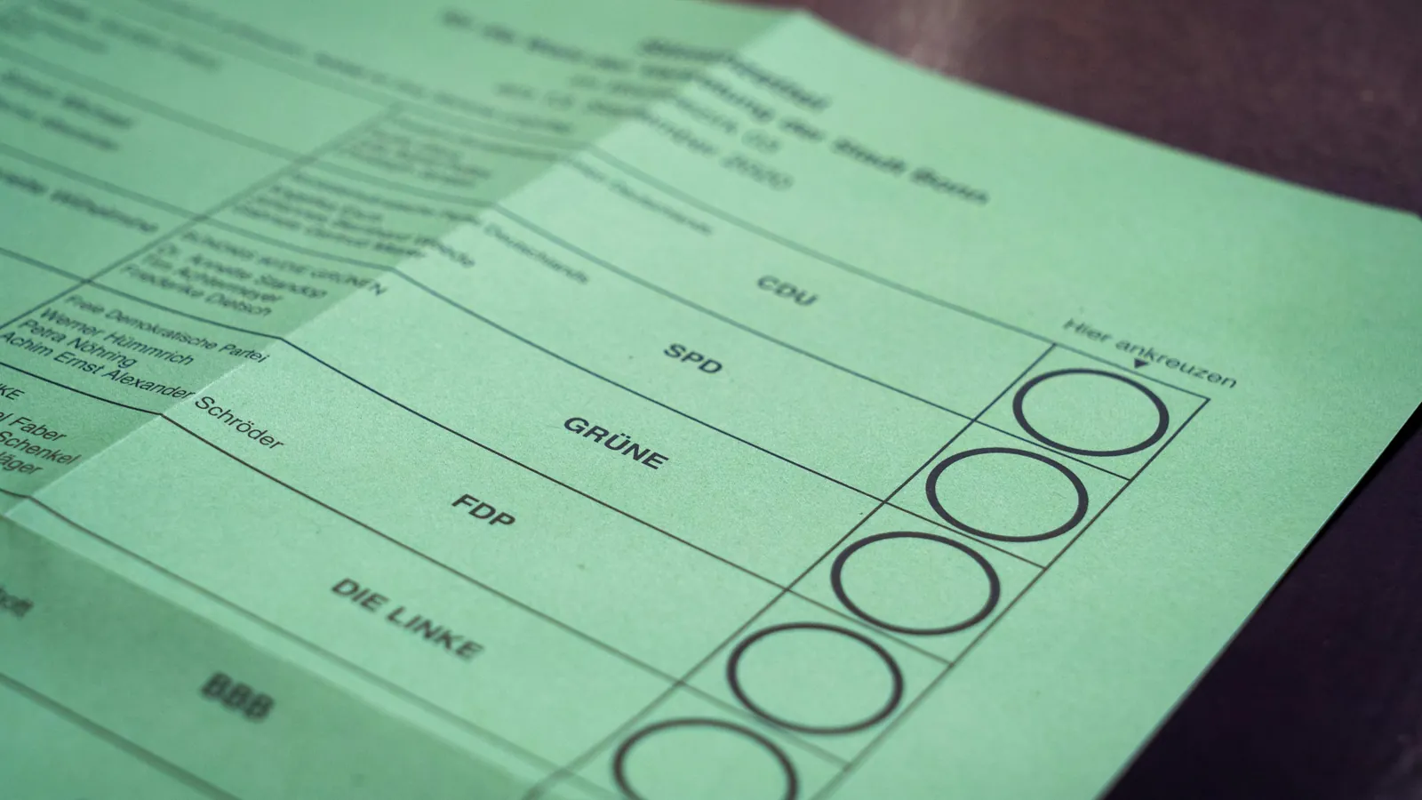 A printed form covered in empty circles to be marked.